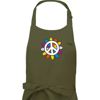 Kuchyňská zástěra Peace symbol s kreslenou květinou - Dámská zástěra na vaření - Univerzální velikost ( Khaki )