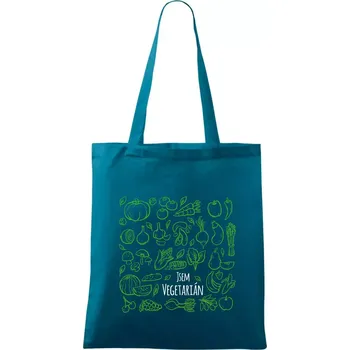 Jsem vegetarián - zelenina ve čtverci - Taška bavlněná - 42 x 38 cm ( Petrolejová )