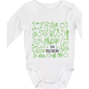Jsem vegetarián - zelenina ve čtverci - Body kojenecké s dlouhým rukávem - Dlouhý r. do 3 měs ( Bílá )