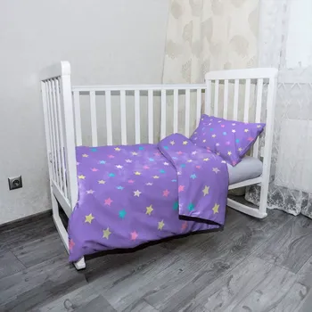 Povlečení Sablio Mikroplyšové dětské povlečení do postýlky Hvězdy na fialové - 100x135 / 40x60