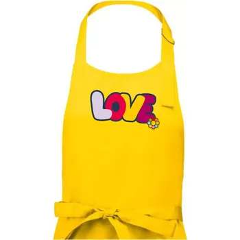 Kuchyňská zástěra Love nápis s květinou - Pánská zástěra na vaření - Univerzální velikost ( Žlutá )