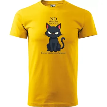Pánské tričko Sablio Tričko s potiskem No touchy touchy - Social distancing cat - žluté XL