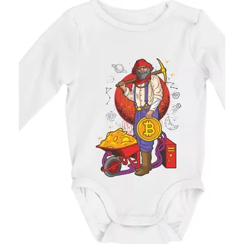 Horník těží bitcoiny - Body kojenecké s dlouhým rukávem - Dlouhý r. 3-6 měs ( Bílá )