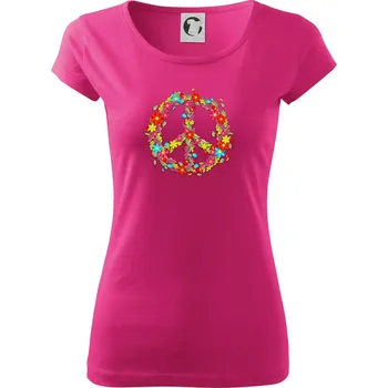 Dámské tričko Peace symbol červené květiny - Dámské triko Pure - S ( Purpurová )