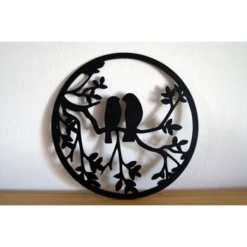 Obraz Mácova Dílna Dekorace Dva ptáčci na větvi - kulatá Velikost a barva: 30cm, bílá