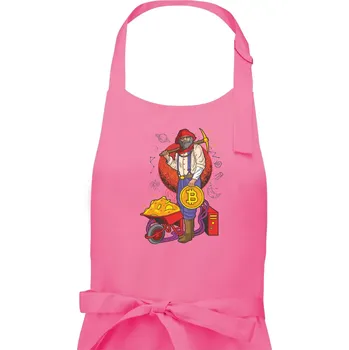 Kuchyňská zástěra Horník těží bitcoiny - Dámská zástěra na vaření - Univerzální velikost ( Růžová )