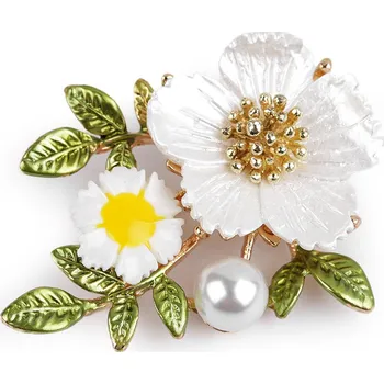 Náramek Brož s perlou květiny, malé, bílá perlová