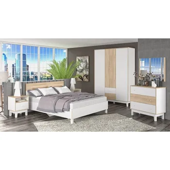 Komoda Sestava do ložnice PATRICIA bílá/sonoma (postel 160, 2x NS, komoda, skříň)