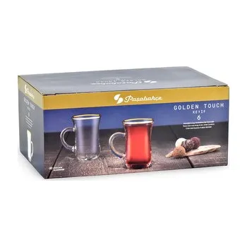 Sklenice Sklenice na čaj s ouškem, zlatý okraj 1,40 dl - "Efe" - karton 6 ks