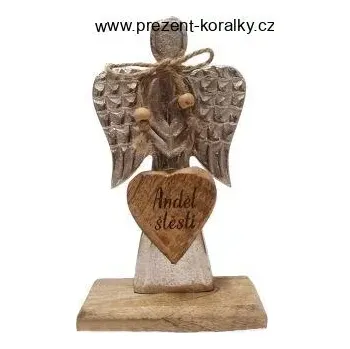 Andílek s nápisem ''Anděl štěstí'' (Dekorace kovový andílek)