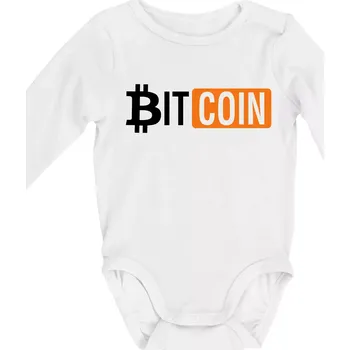 Bitcoin nápis - Body kojenecké s dlouhým rukávem - Dlouhý r. 3-6 měs ( Bílá )