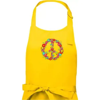 Kuchyňská zástěra Peace symbol červené květiny - Dámská zástěra na vaření - Univerzální velikost ( Žlutá )