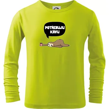 Chlapecké tričko Potřebuju kávu lenochod - Triko dětské Long Sleeve - 134 cm/8 let ( Limetková )