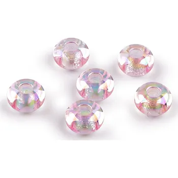 Korálek Plastové korálky s velkým průvlekem Ø13 mm s AB efektem, střední, 3 růžová sv.