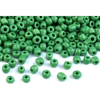 Dětské navlékací korálky Rokajl 6/0 - 4 mm neprůhledný, malé, 47 zelená tm.
