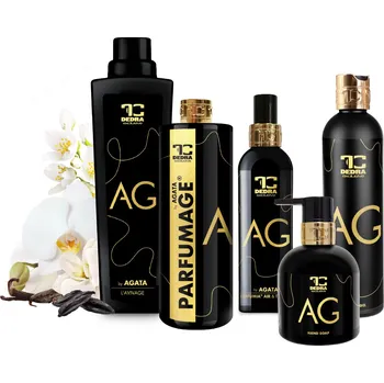 Mýdlo Velká 5dílná sada AG by AGATA | aviváž, parfumage, osvěžovač textilií, tekuté mýdlo, sprchový gel Dedra