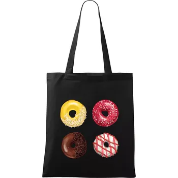 Nákupní taška 4 donuty - Taška bavlněná - 42 x 38 cm ( Černá )