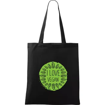 I love vegan v kruhu - Taška bavlněná - 42 x 38 cm ( Černá )