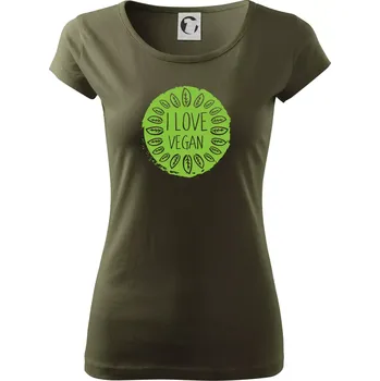 Dámské tričko I love vegan v kruhu - Dámské triko Pure - XS ( Military )