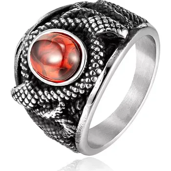 Prsten Prsten z chirurgické oceli Hadí oko s rudým kamenem - Velikost prstenu 70 (US 13)
