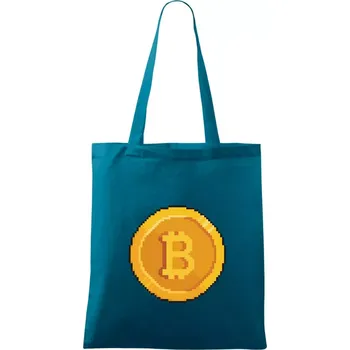 Nákupní taška Bitcoin mince - Taška bavlněná - 42 x 38 cm ( Petrolejová )