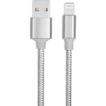 Opletený datový a nabíjecí kabel USB-A 2.0 / Lightning pro iPhone / iPad / iPod / AirPods - 13 cm - stříbrný