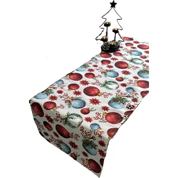 ubrus Textilní běhoun na stůl - Vánoce - červené vánoční ozdoby - 30 x 120 cm