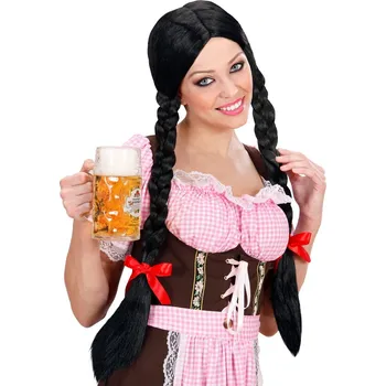 Karnevalová paruka Dámská bavorská paruka s copy, černá