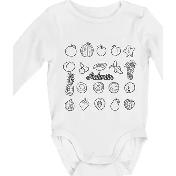 Frutarián ovoce ve čtverci - Body kojenecké s dlouhým rukávem - Dlouhý r. 6-12 měs ( Bílá )