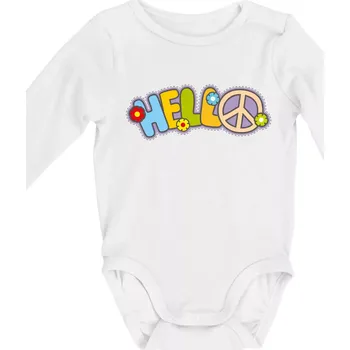 Hello hippie symbol - Body kojenecké s dlouhým rukávem - Dlouhý r. do 3 měs ( Bílá )