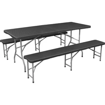 Zahradní sestava FIXKRAFT Skládací kempinková souprava na sezení 180 cm v ratanovém vzhledu, černá