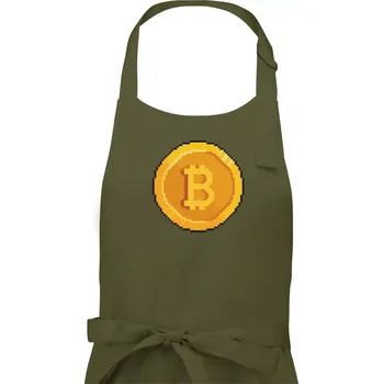 Kuchyňská zástěra Bitcoin mince - Dámská zástěra na vaření - Univerzální velikost ( Khaki )