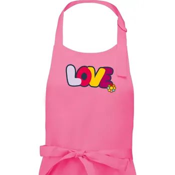 Kuchyňská zástěra Love nápis s květinou - Dámská zástěra na vaření - Univerzální velikost ( Růžová )