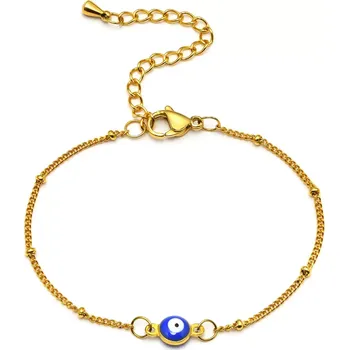 Náramek Dámský náramek z nerezové oceli Modré oko Zlatý