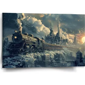 Obraz Sablio Obraz Parní lokomotiva v zasněženém městě - 60x40 cm