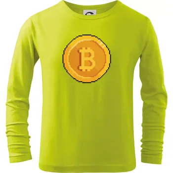 Chlapecké oblečení Bitcoin mince - Triko dětské Long Sleeve - 158 cm/12 let ( Limetková )