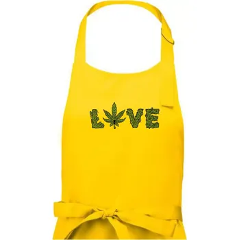 Kuchyňská zástěra Konopí nápis love - Dámská zástěra na vaření - Univerzální velikost ( Žlutá )