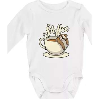 Kojenecký body Šloffee - káva - Body kojenecké s dlouhým rukávem - Dlouhý r. do 3 měs ( Bílá )
