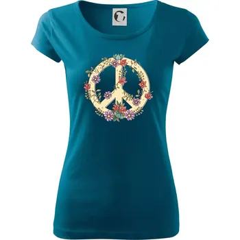 Dámské tričko Peace symbol pískový - Dámské triko Pure - S ( Petrolejová )