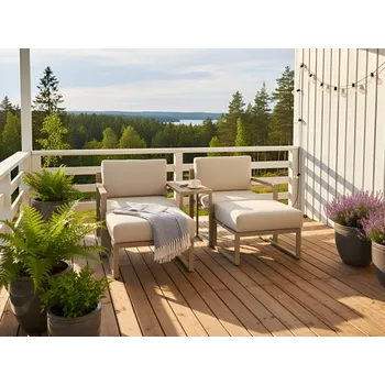 Zahradní sestava Konvertibilní zahradní sedací souprava béžová pozinkovaná ocel 2místná s podnožkami polštáři a konferenčním stolkem moderní styl Beliani