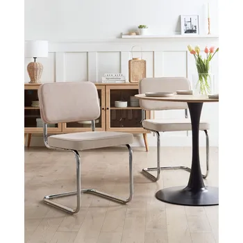 Jídelní židle Sada 2 jídelních židlí taupe manšestrové čalounění železné nohy retro styl Beliani