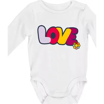 Love nápis s květinou - Body kojenecké s dlouhým rukávem - Dlouhý r. do 3 měs ( Bílá )