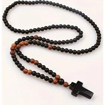 Náhrdelník Elegantní černý náhrdelník s křížkem 3cm, průměr 76cm