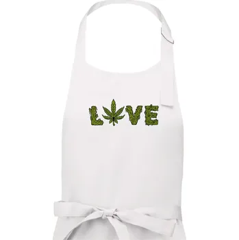 Kuchyňská zástěra Konopí nápis love - Pánská zástěra na vaření - Univerzální velikost ( Bílá )
