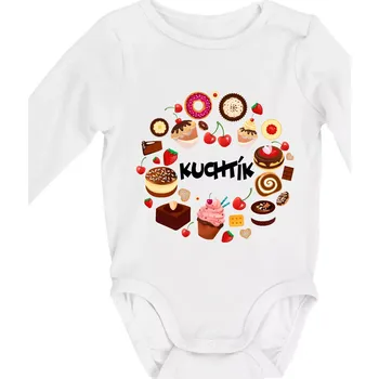 Kojenecký body Kuchtík - dortíčky - Body kojenecké s dlouhým rukávem - Dlouhý r. do 3 měs ( Bílá )