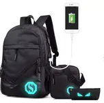 Senkey školní batoh set 3v1pro studenty s USB Black edition 21L