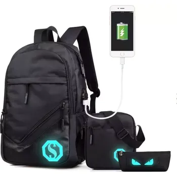 Školní batoh Senkey školní batoh set 3v1pro studenty s USB Black edition 21L