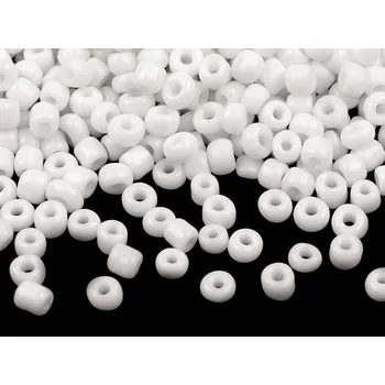 Dětské navlékací korálky Rokajl 6/0 - 4 mm neprůhledný, velké, 41 bílá