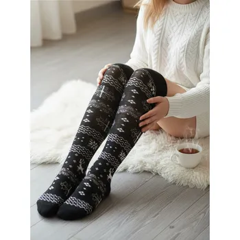 Dámské punčochy Dámské nadkolenky s norským vzorem BLACK, VELIKOST UNI