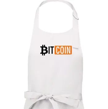 Kuchyňská zástěra Bitcoin nápis - Pánská zástěra na vaření - Univerzální velikost ( Bílá )
